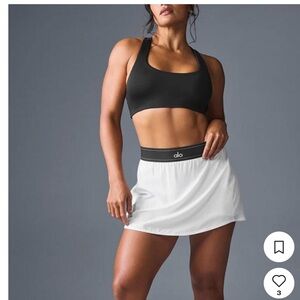 Alo Black Sports Bra and White Skirt
